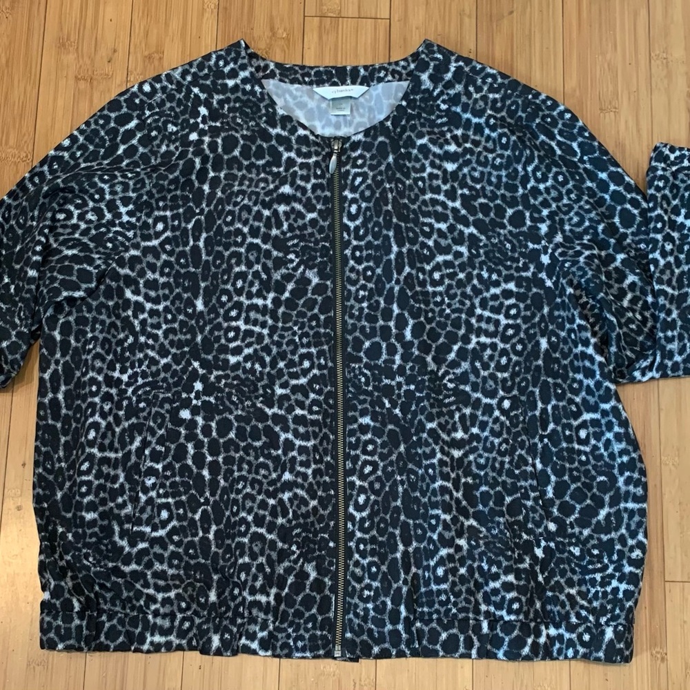 CJ Banks Black and White Leopard Print Bomber Jacket